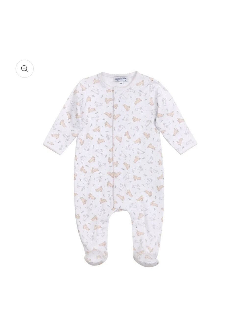 Magnolia White and Tan Animal Print Kids Footie | Size 3 months